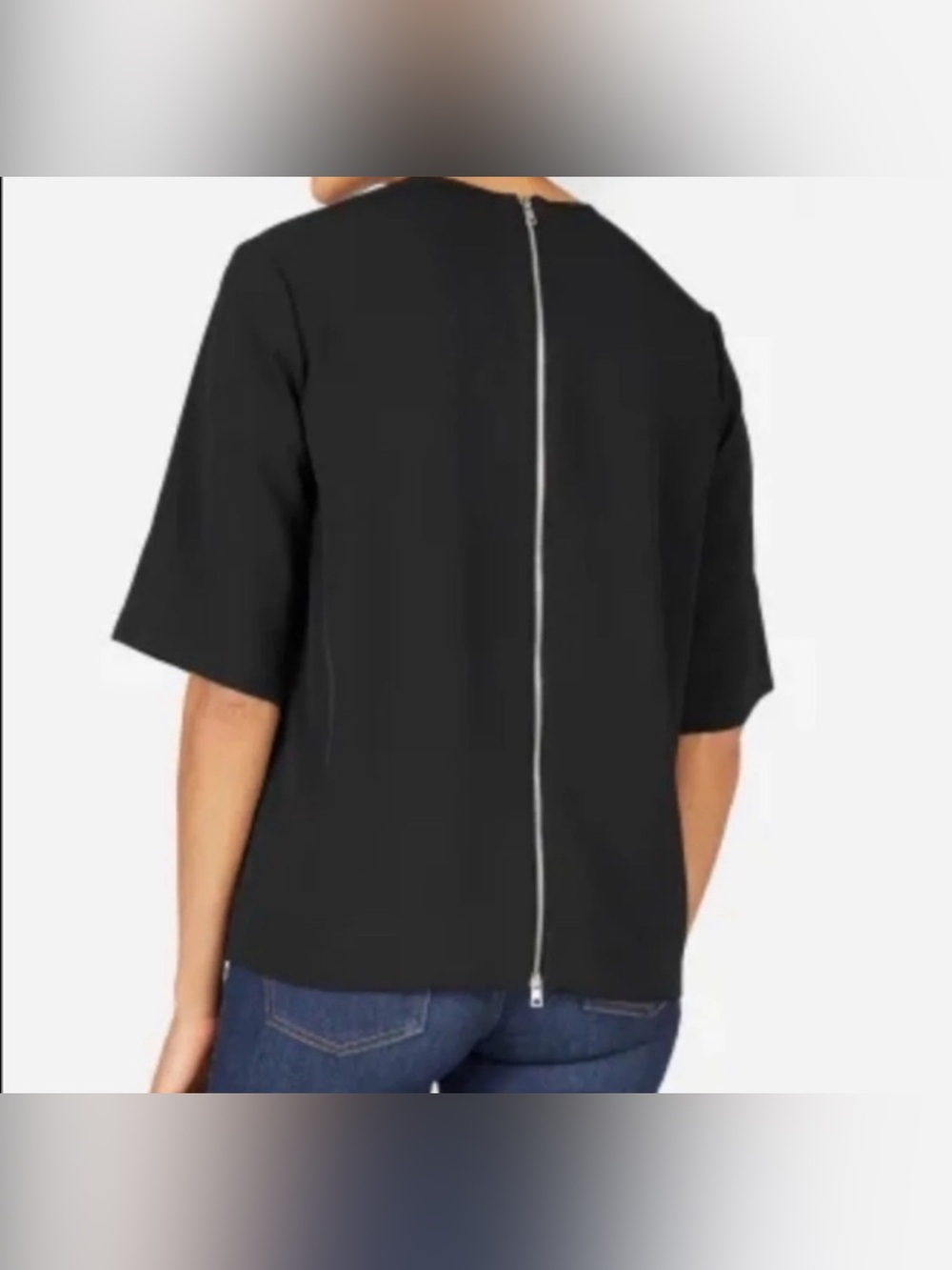 Everlane Japanese Navy GoWeave Zip-Back Top size 10 - Picture 2 of 7